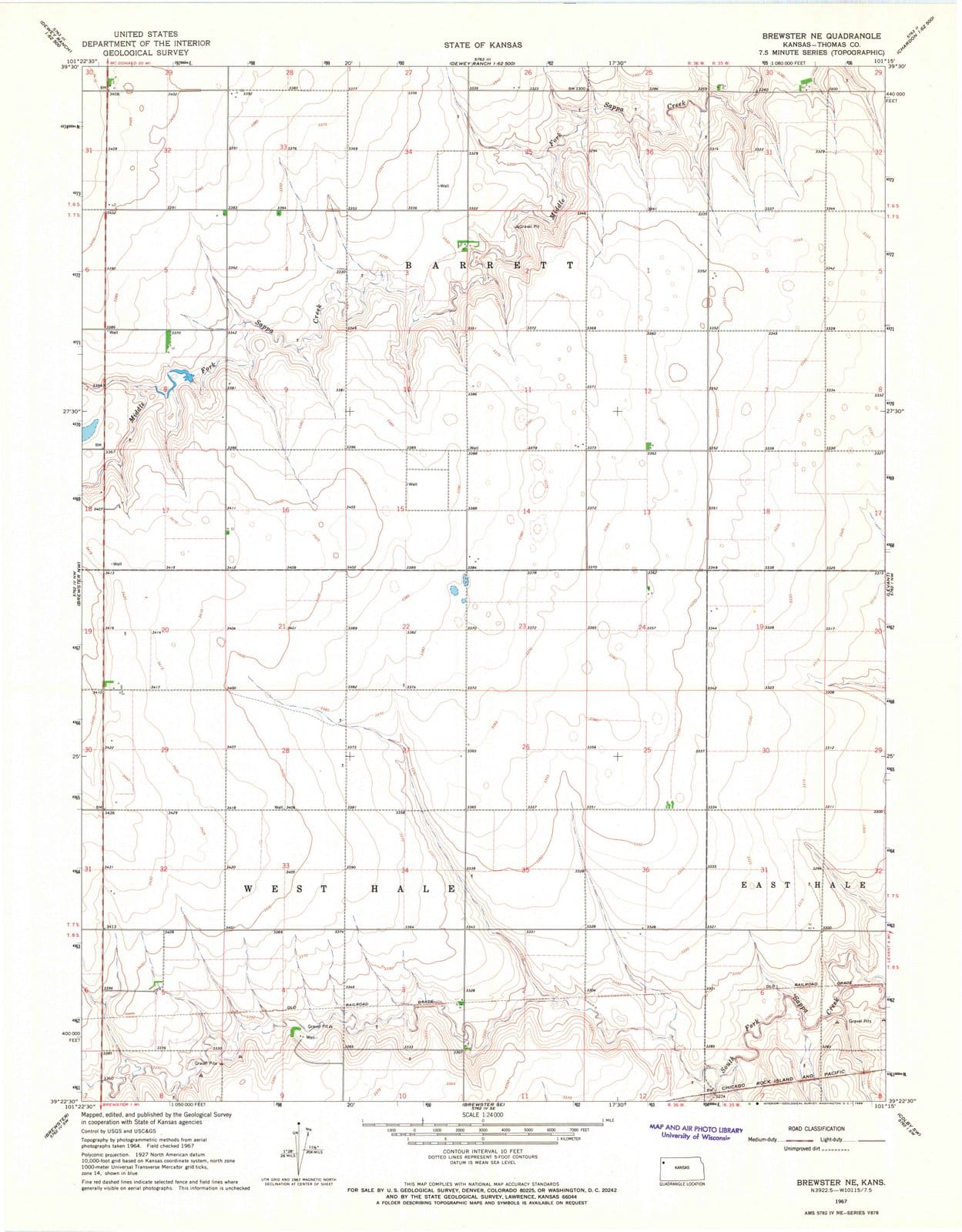 1967 Brewster, KS - Kansas - USGS Topographic Map