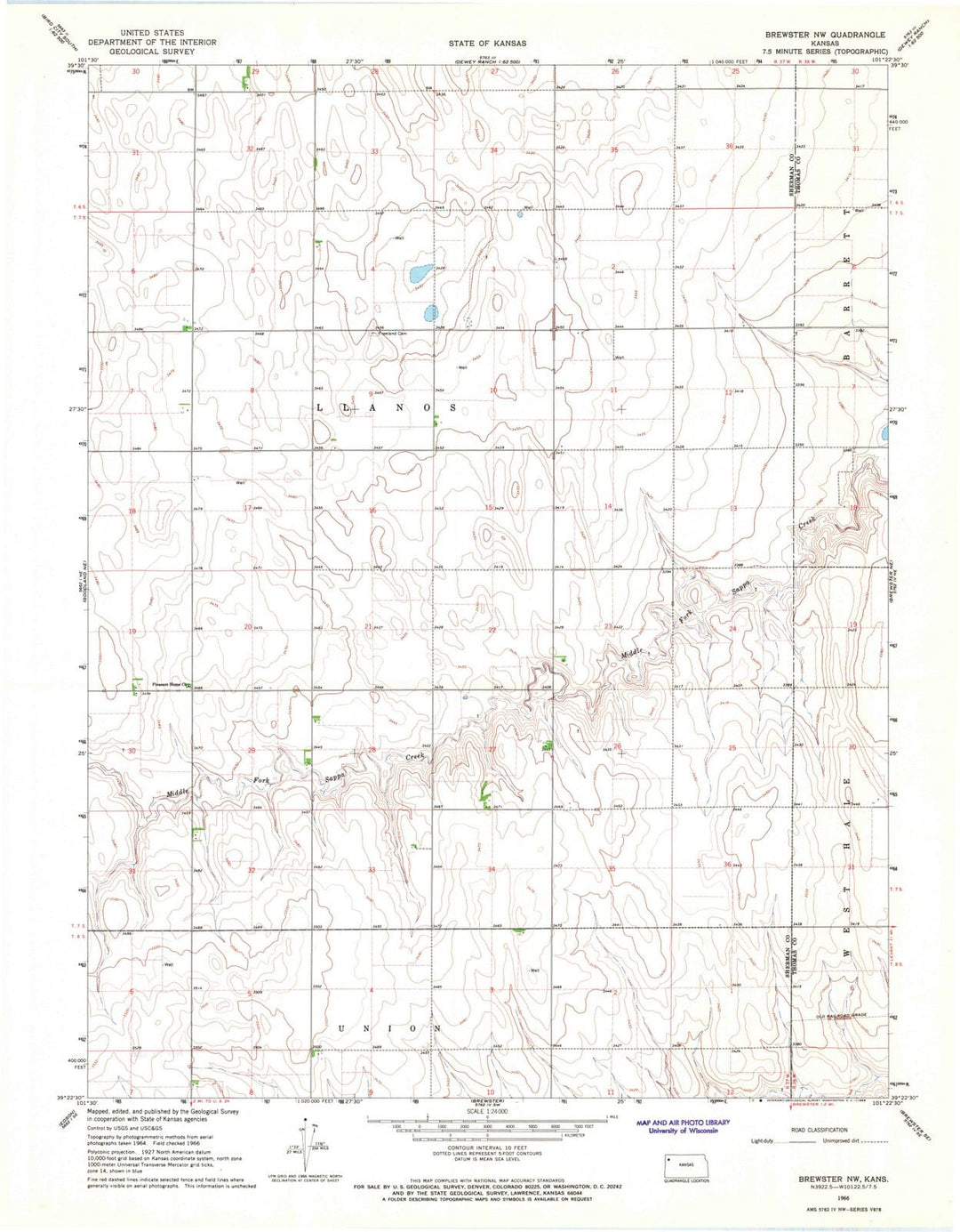 1966 Brewster, KS - Kansas - USGS Topographic Map