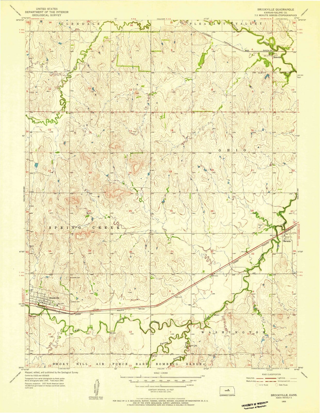 1955 Brookville, KS - Kansas - USGS Topographic Map