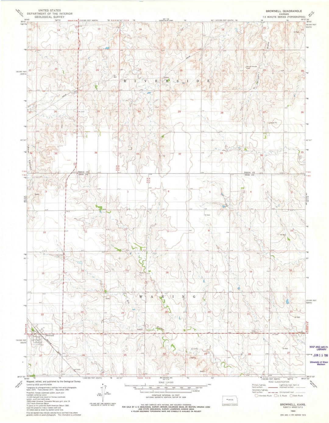 1980 Brownell, KS - Kansas - USGS Topographic Map