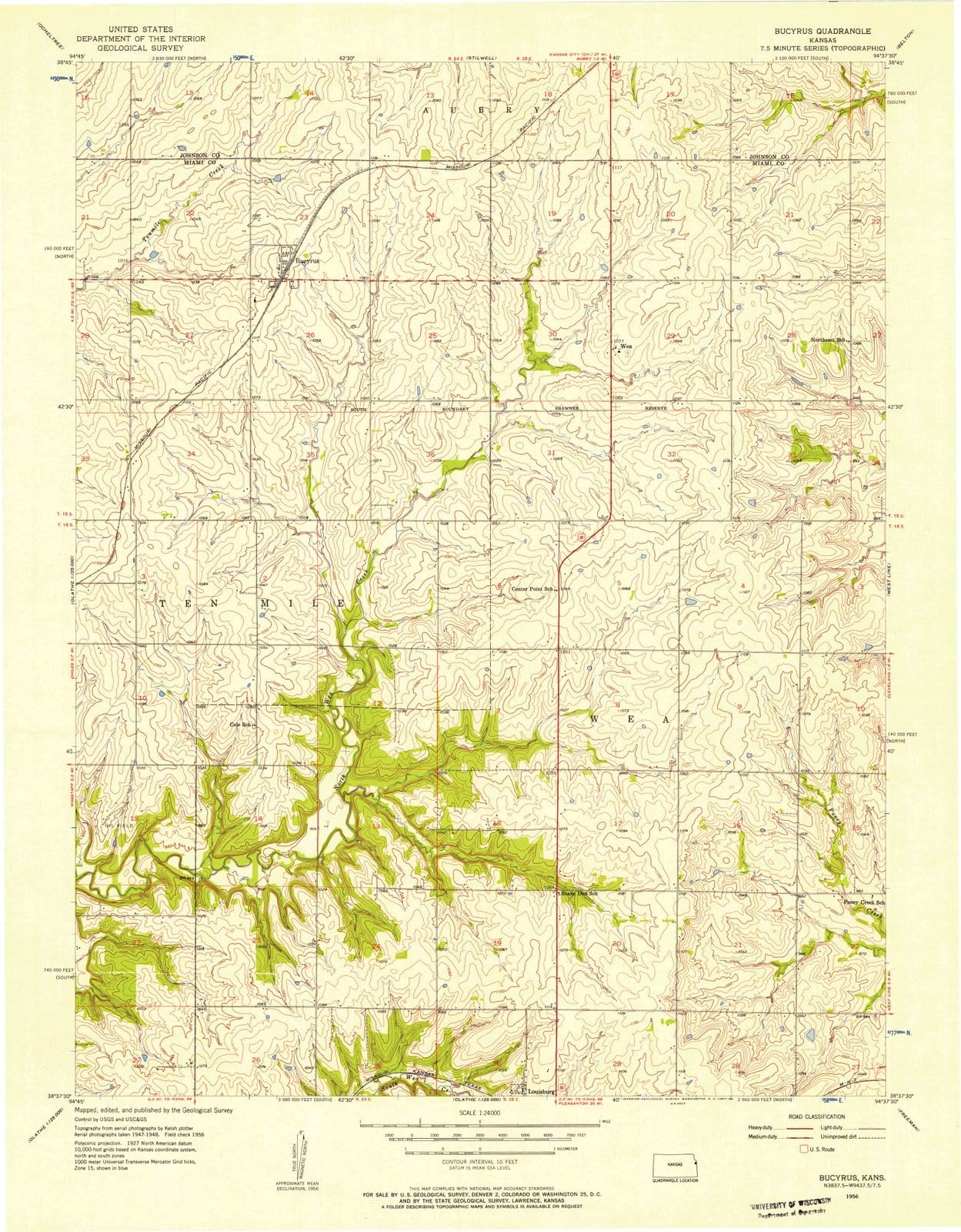 1956 Bucyrus, KS - Kansas - USGS Topographic Map