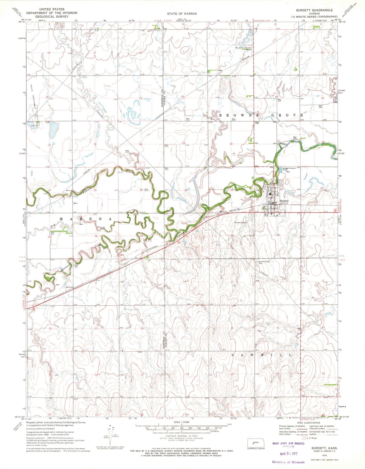 1970 Burdett, KS - Kansas - USGS Topographic Map