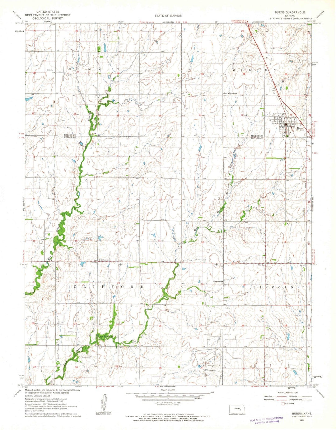 1962 Burns, KS - Kansas - USGS Topographic Map