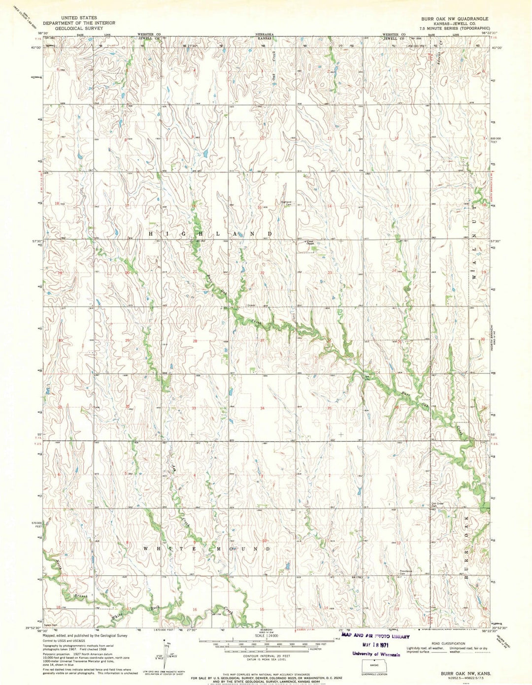 1968 Burr Oak, KS - Kansas - USGS Topographic Map