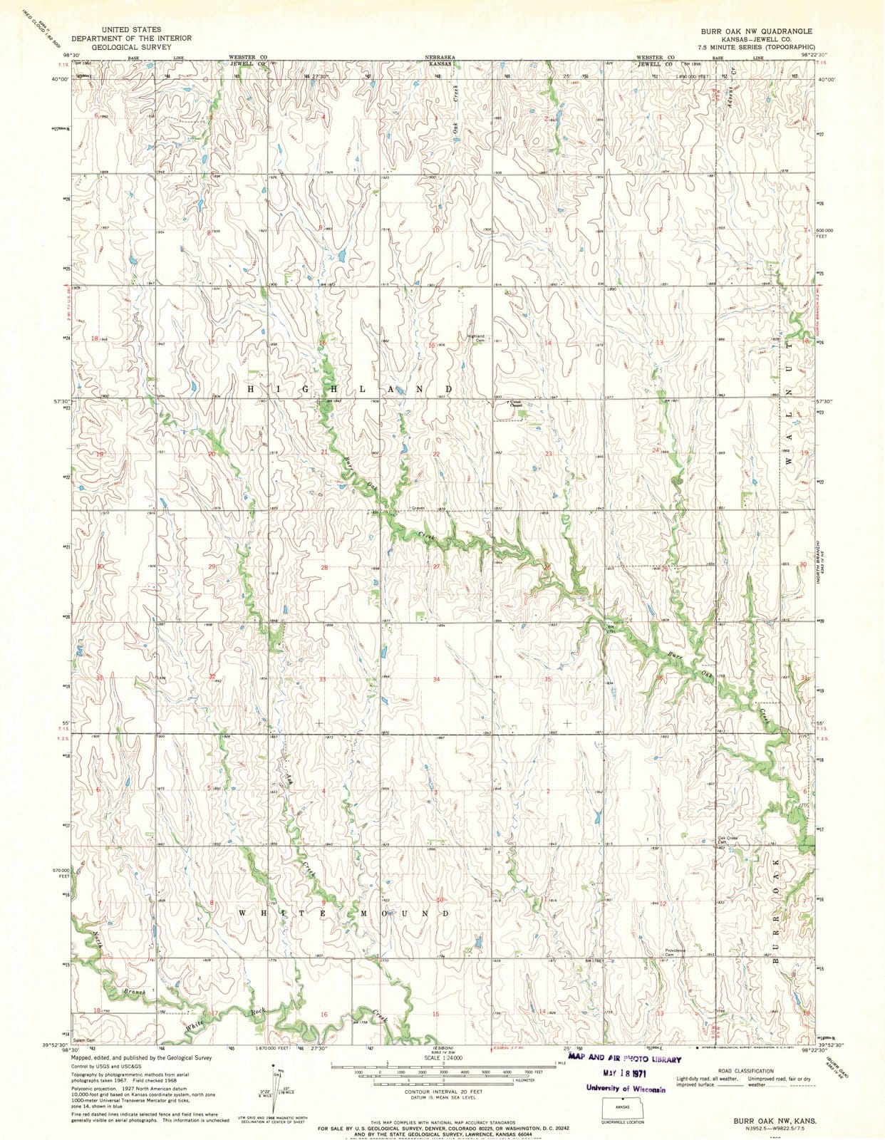 1968 Burr Oak, KS - Kansas - USGS Topographic Map