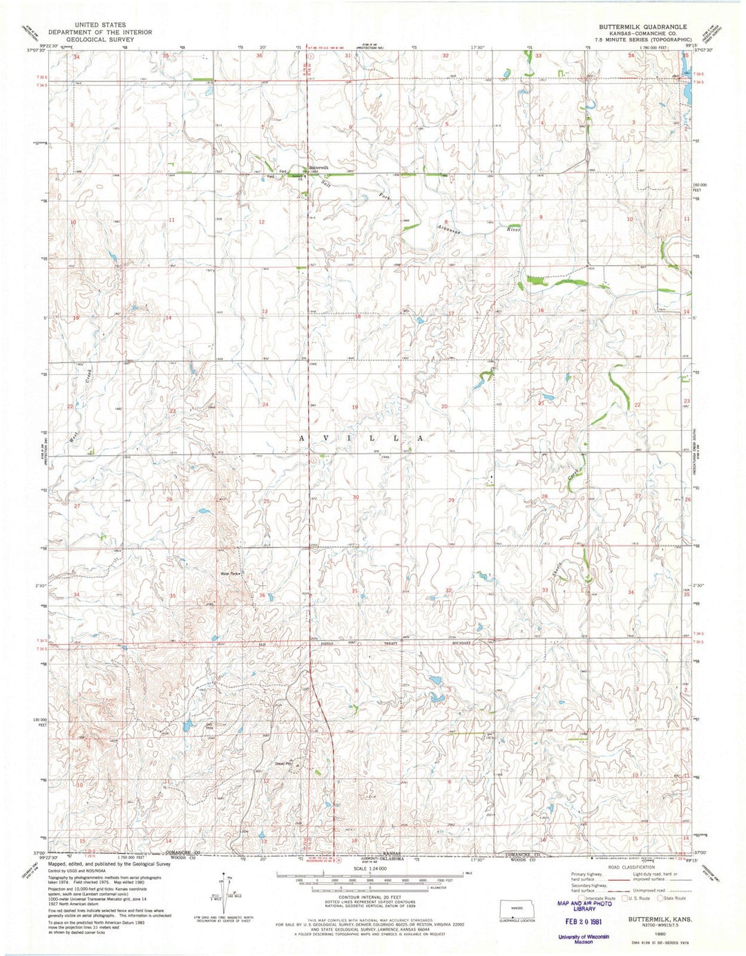 1980 Buttermilk, KS - Kansas - USGS Topographic Map