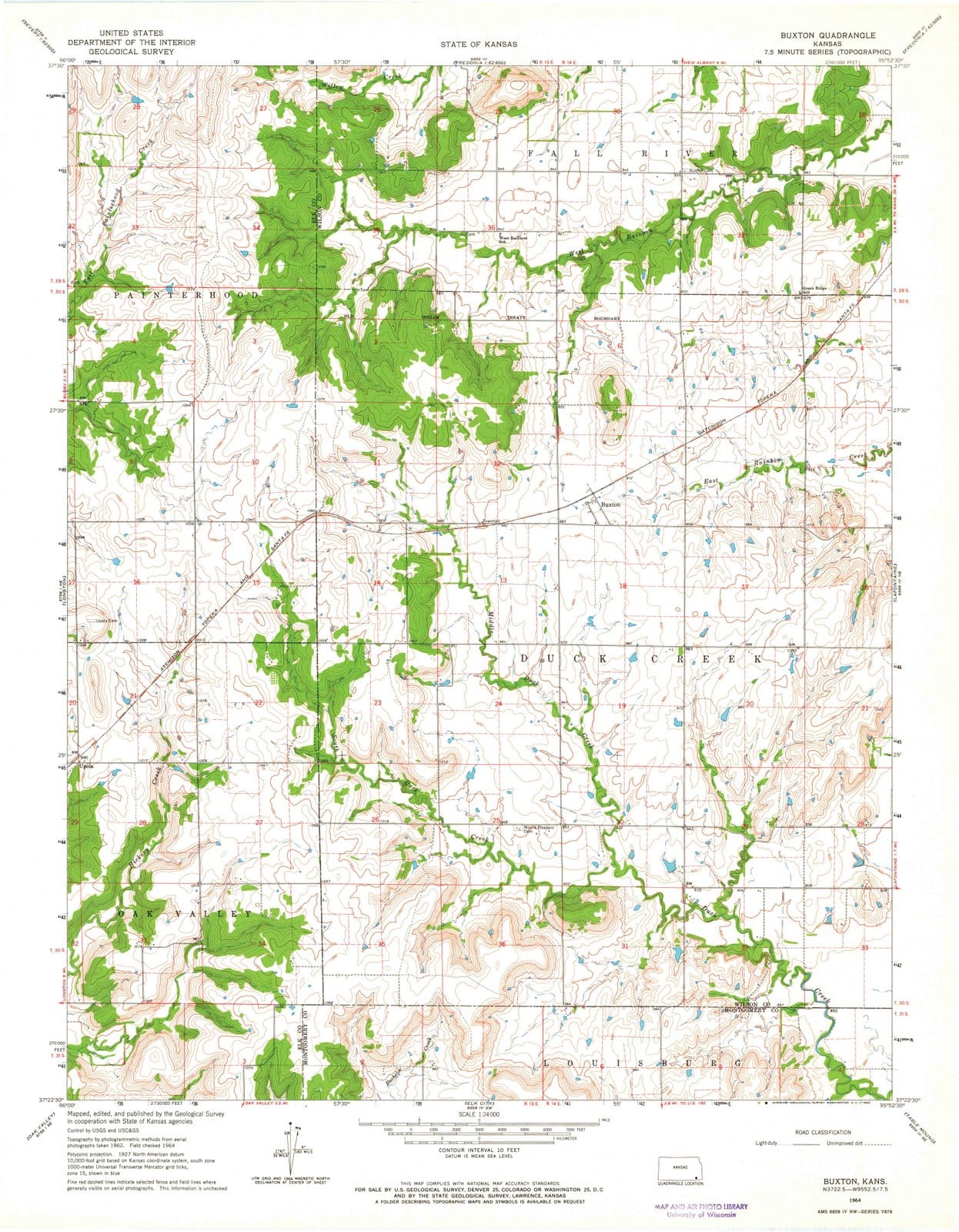 1964 Buxton, KS - Kansas - USGS Topographic Map