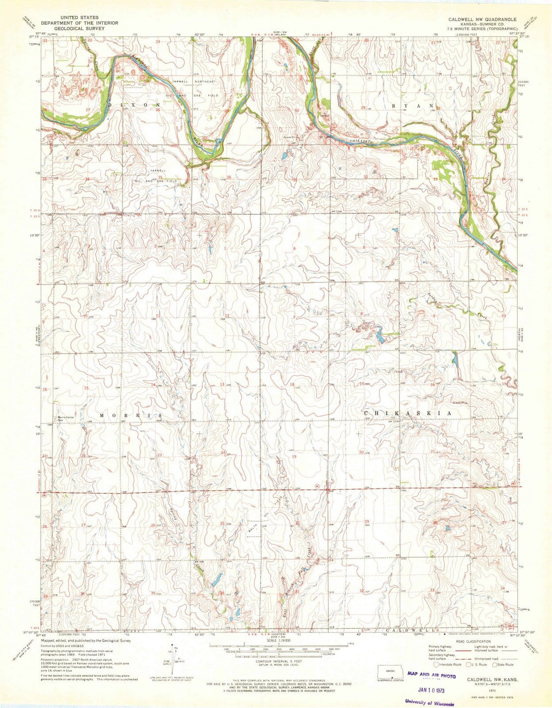 1971 Caldwell, KS - Kansas - USGS Topographic Map