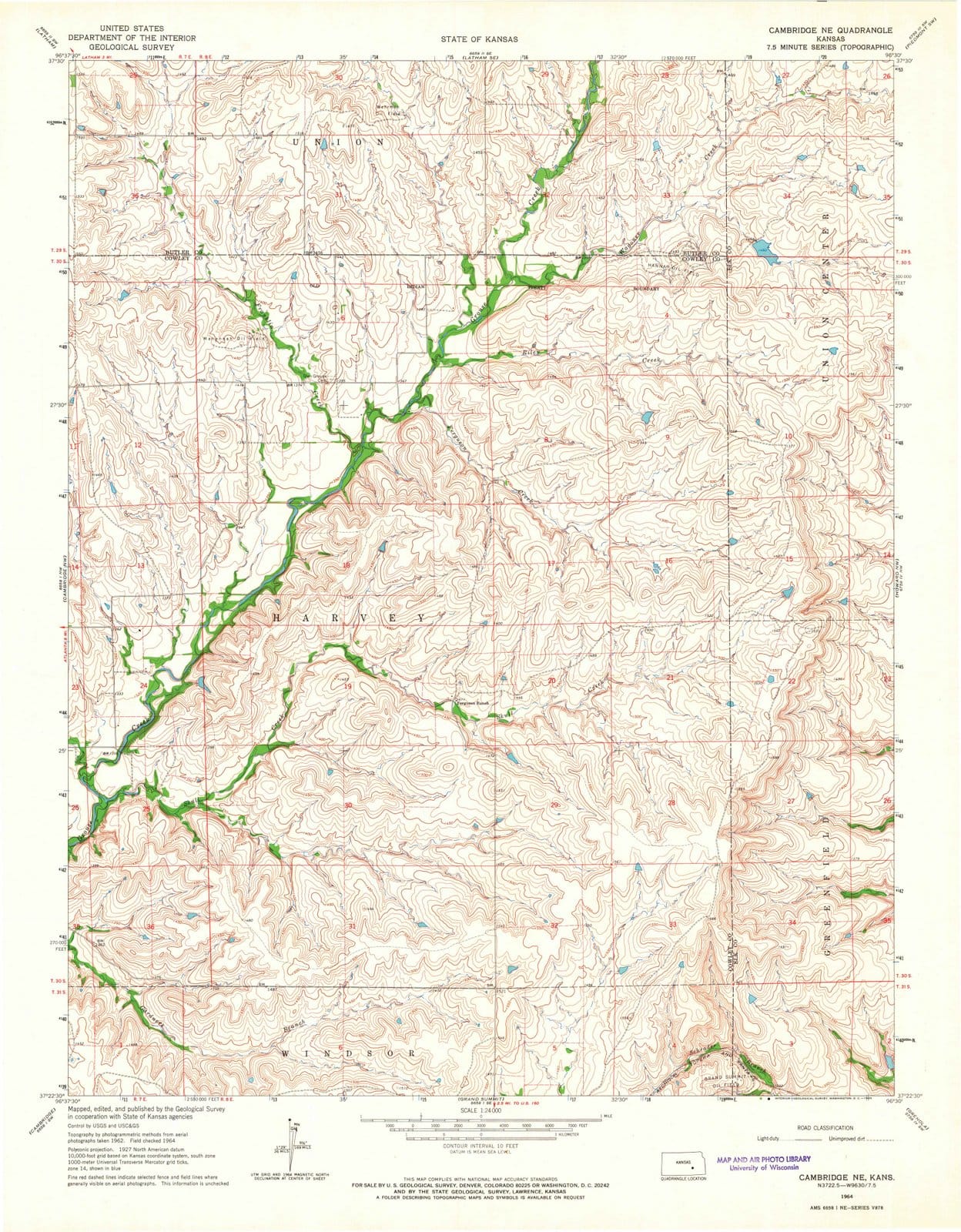 1964 Cambridge, KS - Kansas - USGS Topographic Map