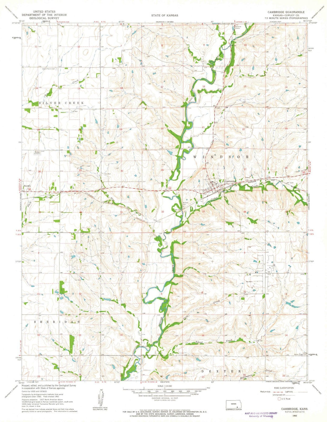 1962 Cambridge, KS - Kansas - USGS Topographic Map