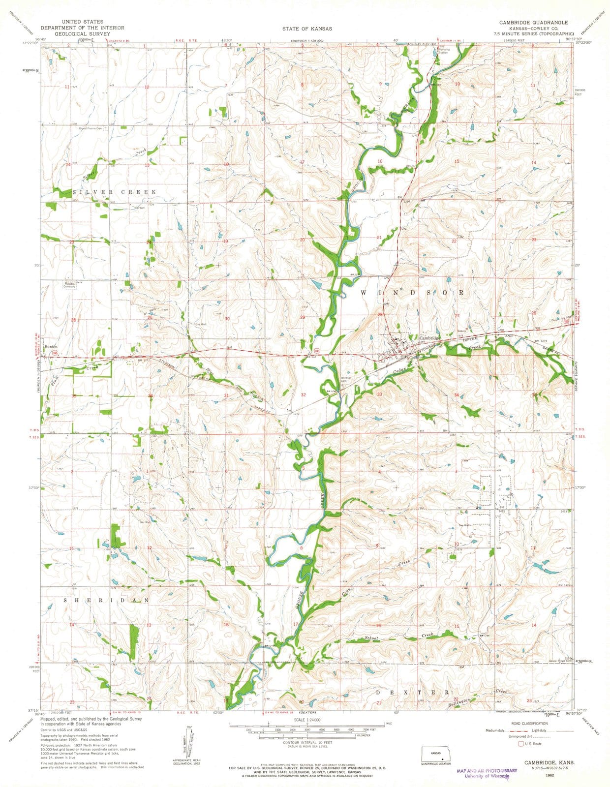 1962 Cambridge, KS - Kansas - USGS Topographic Map