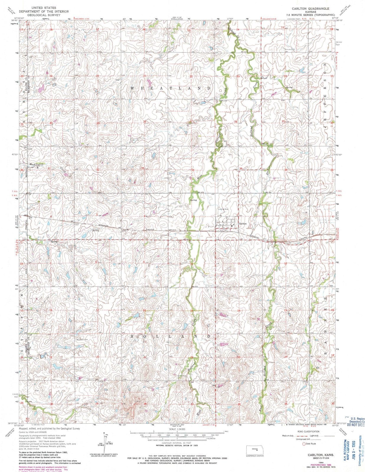 1964 Carlton, KS - Kansas - USGS Topographic Map