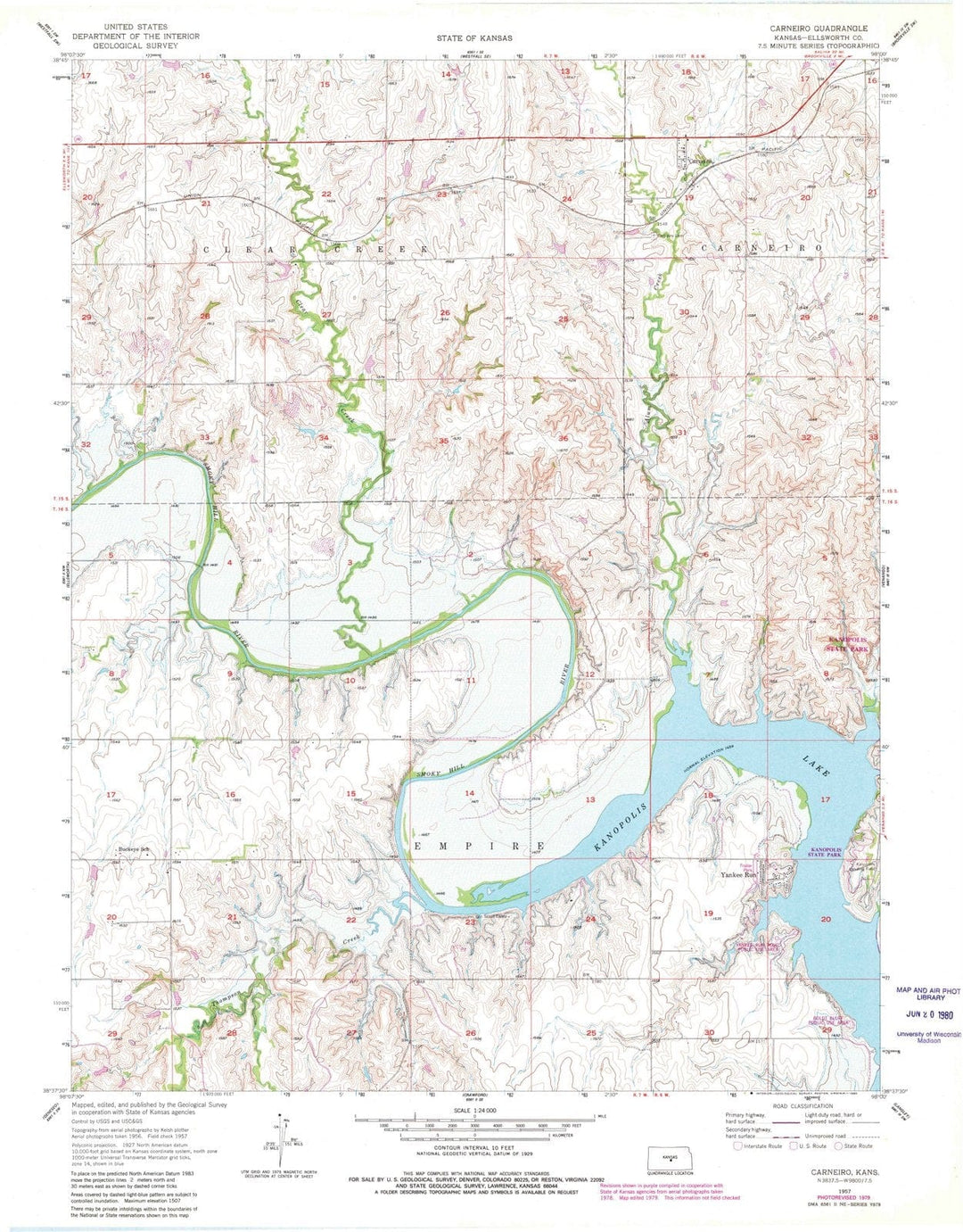 1957 Carneiro, KS - Kansas - USGS Topographic Map