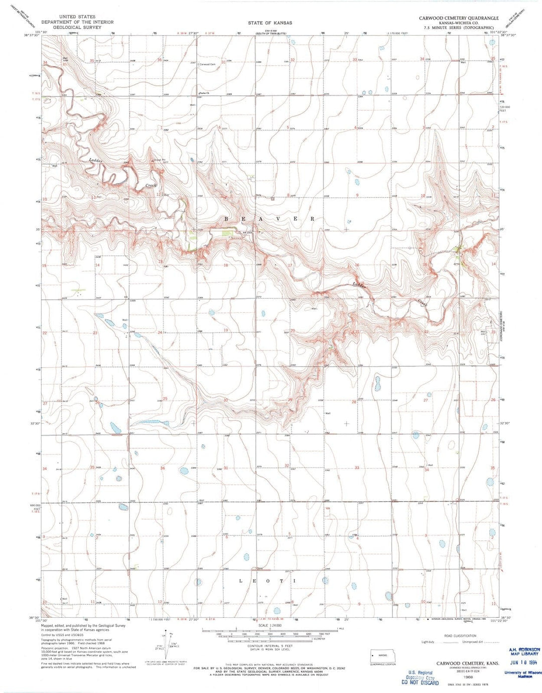 1968 Carwood Cemetery, KS - Kansas - USGS Topographic Map