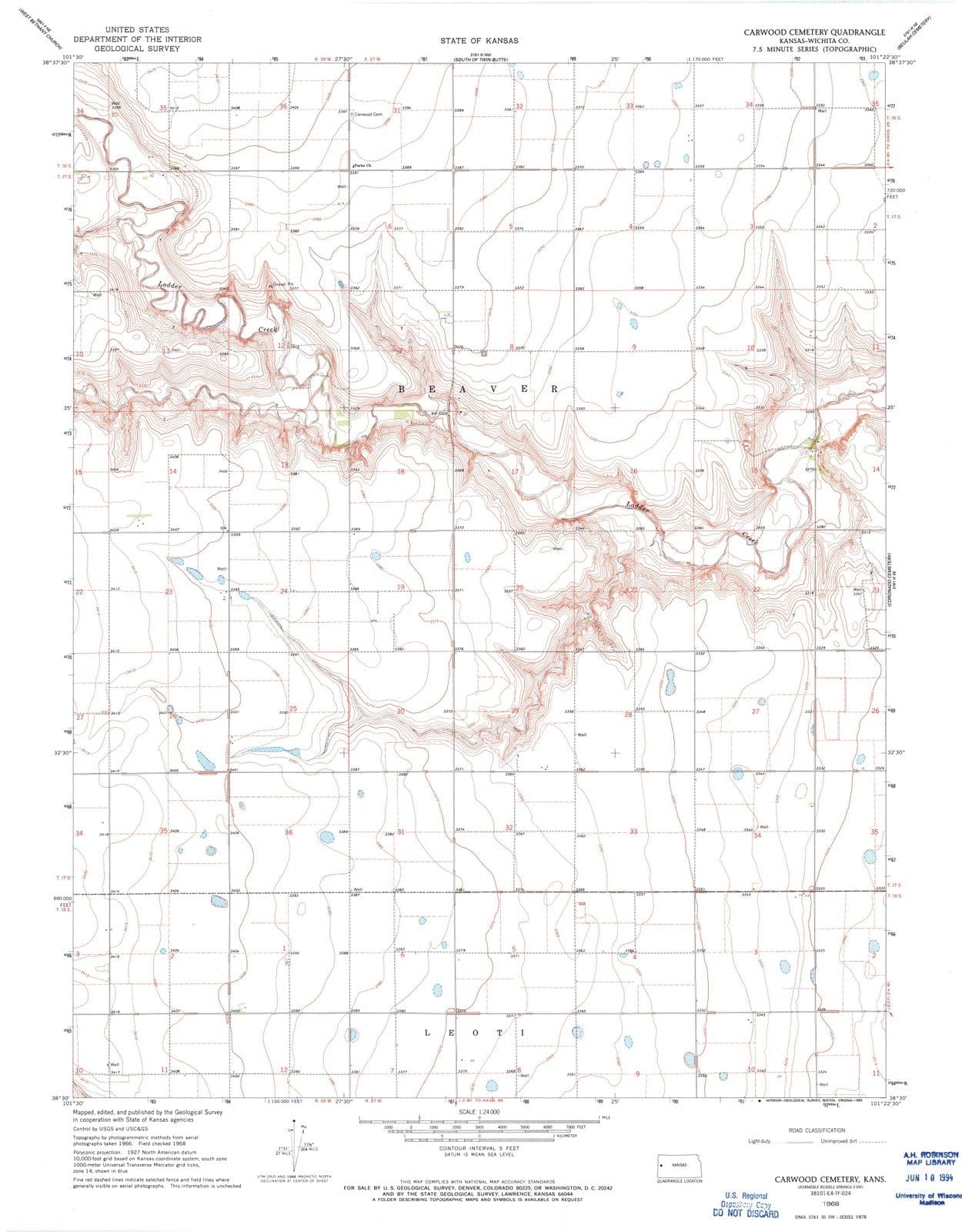 1968 Carwood Cemetery, KS - Kansas - USGS Topographic Map