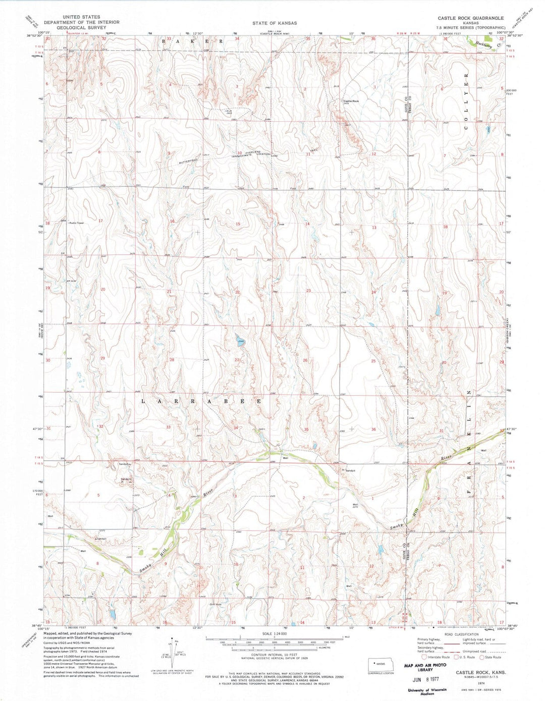 1974 Castle Rock, KS - Kansas - USGS Topographic Map