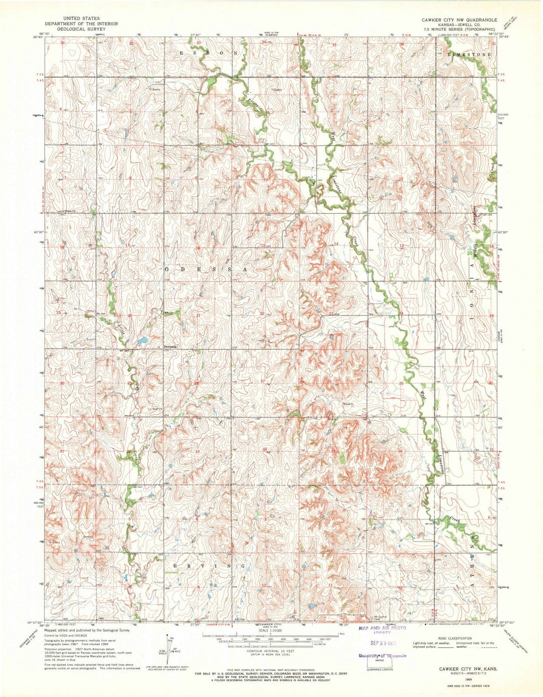 1969 Cawker City, KS - Kansas - USGS Topographic Map