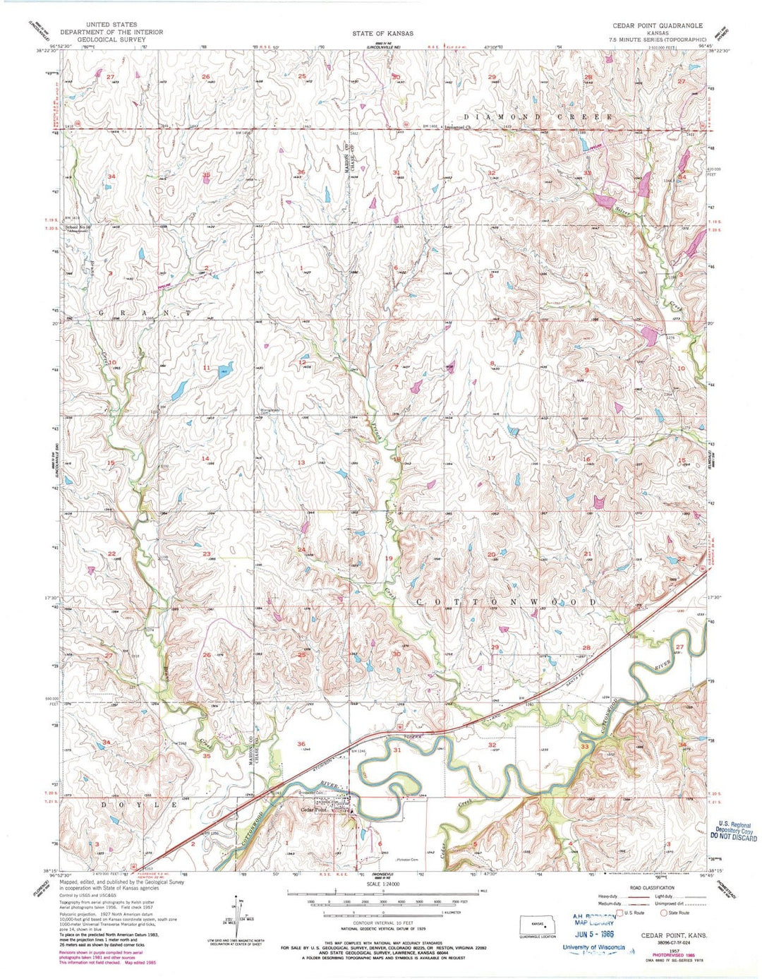 1957 Cedar Point, KS - Kansas - USGS Topographic Map