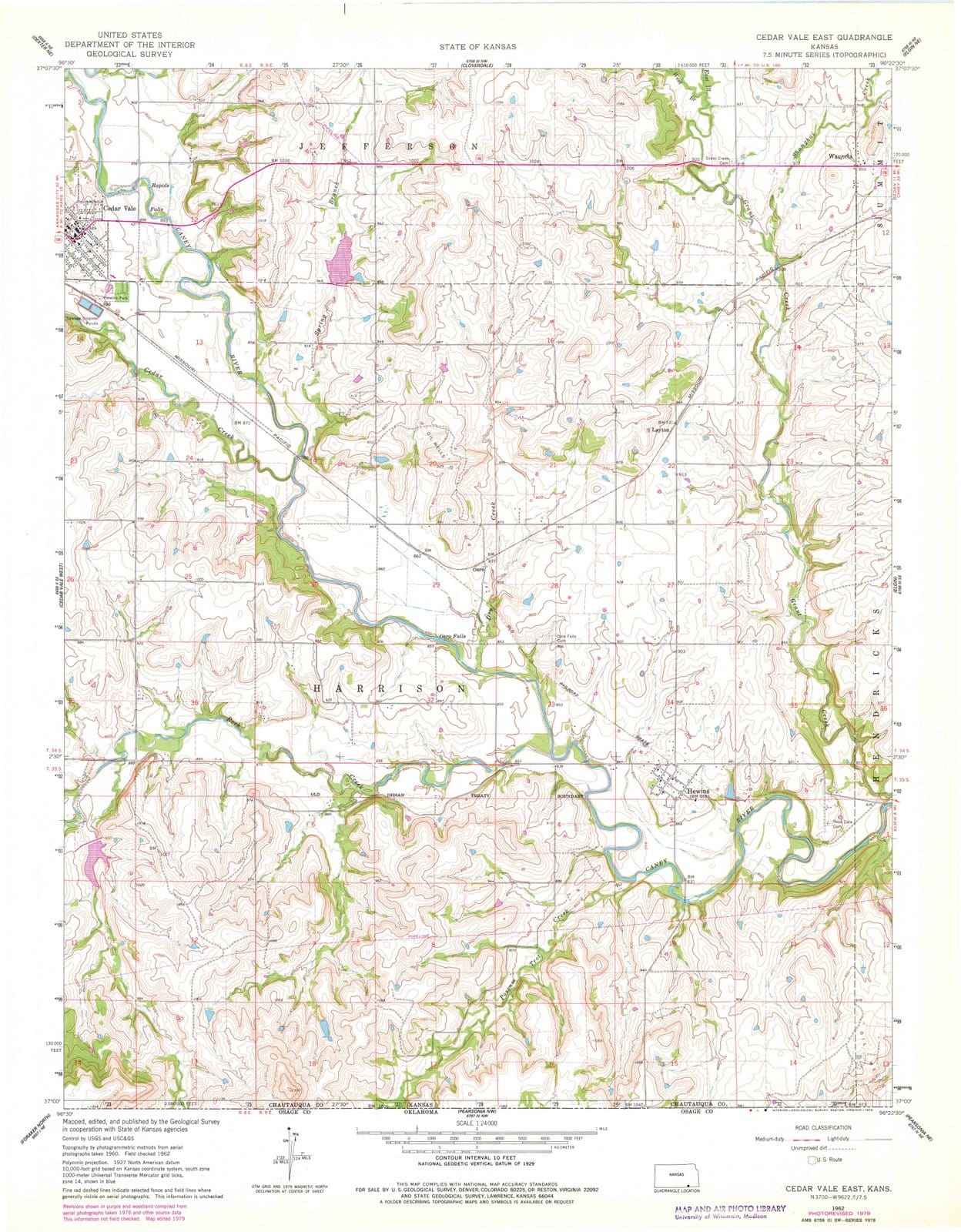 1962 Cedar Vale East, KS - Kansas - USGS Topographic Map