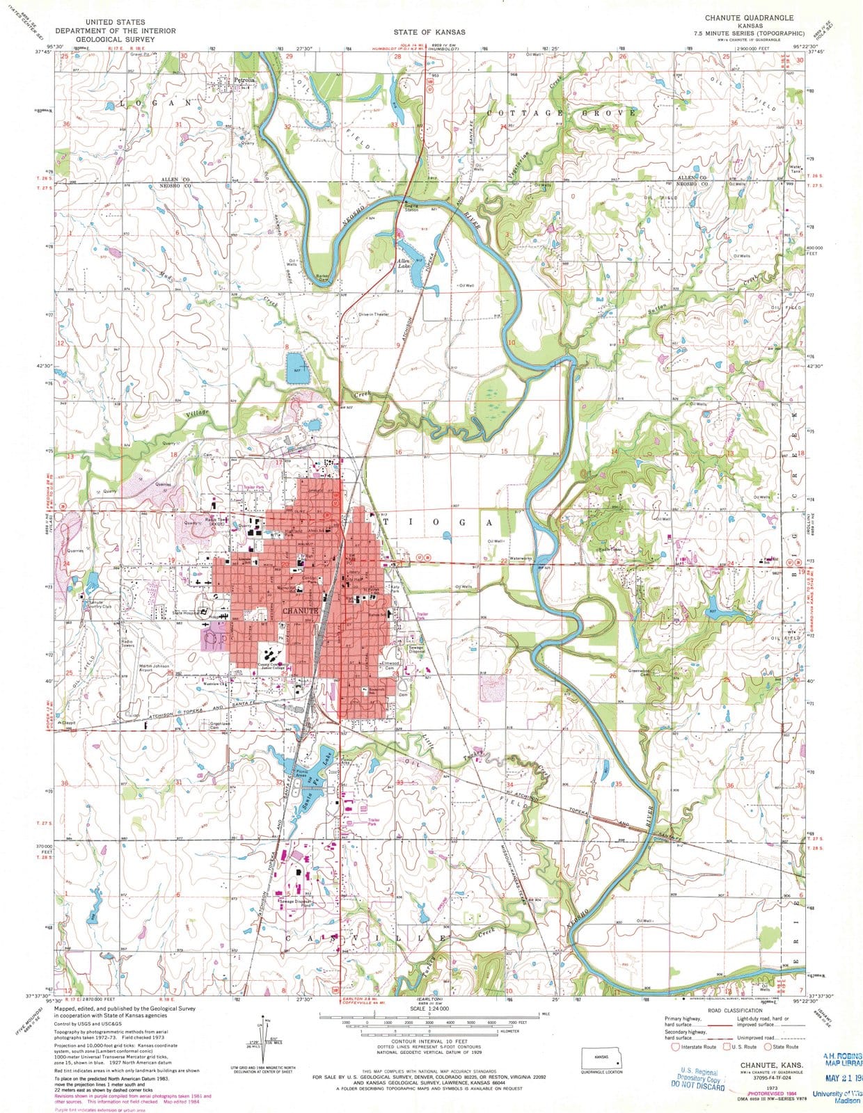 1973 Chanute, KS - Kansas - USGS Topographic Map