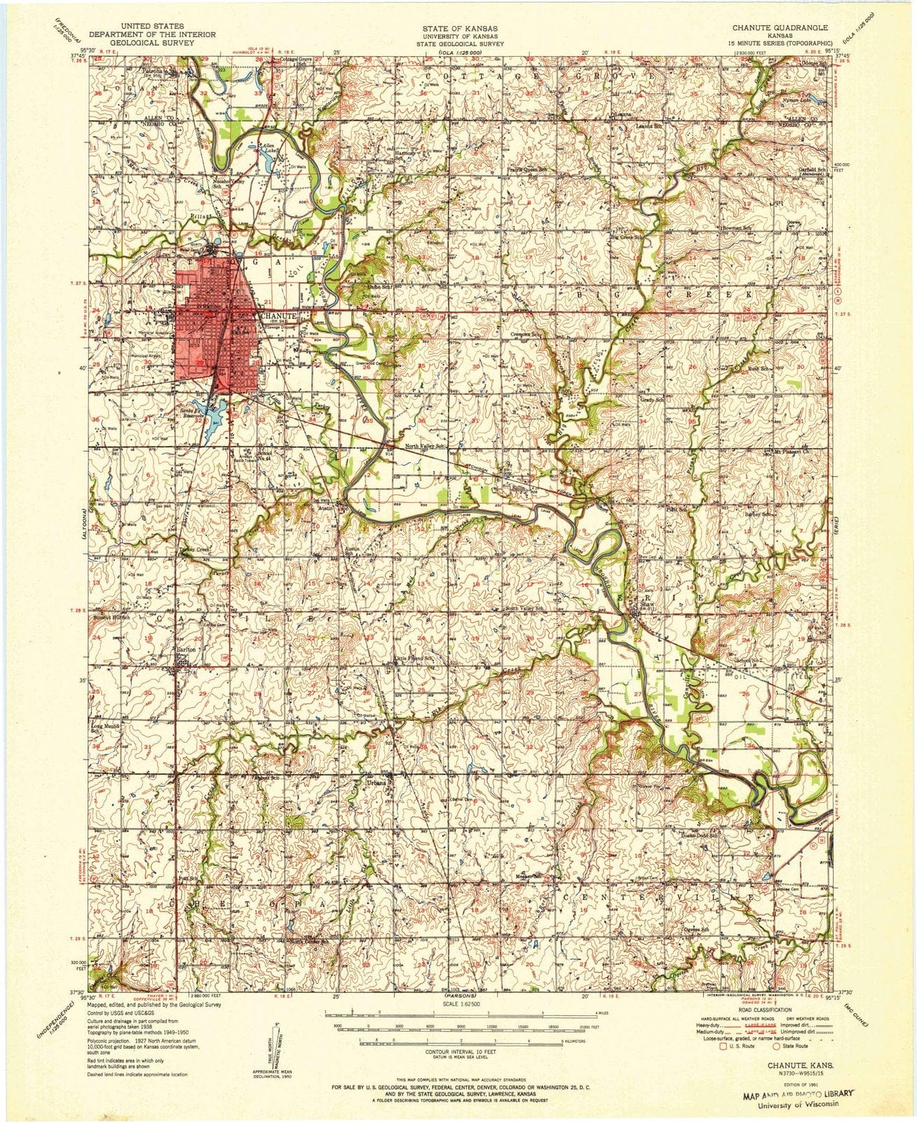 1951 Chanute, KS - Kansas - USGS Topographic Map