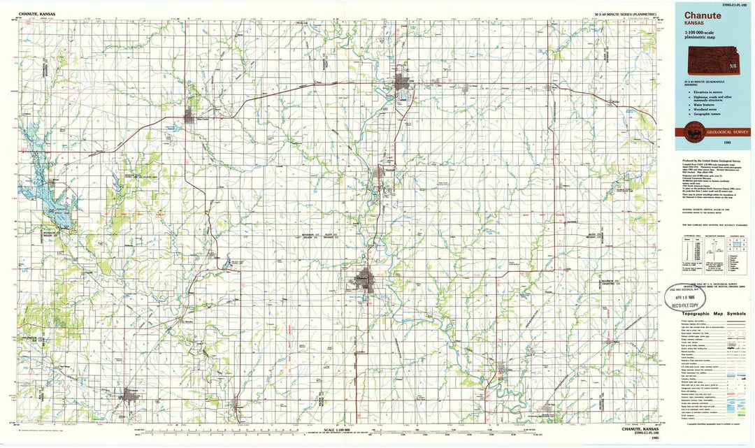 1985 Chanute, KS - Kansas - USGS Topographic Map