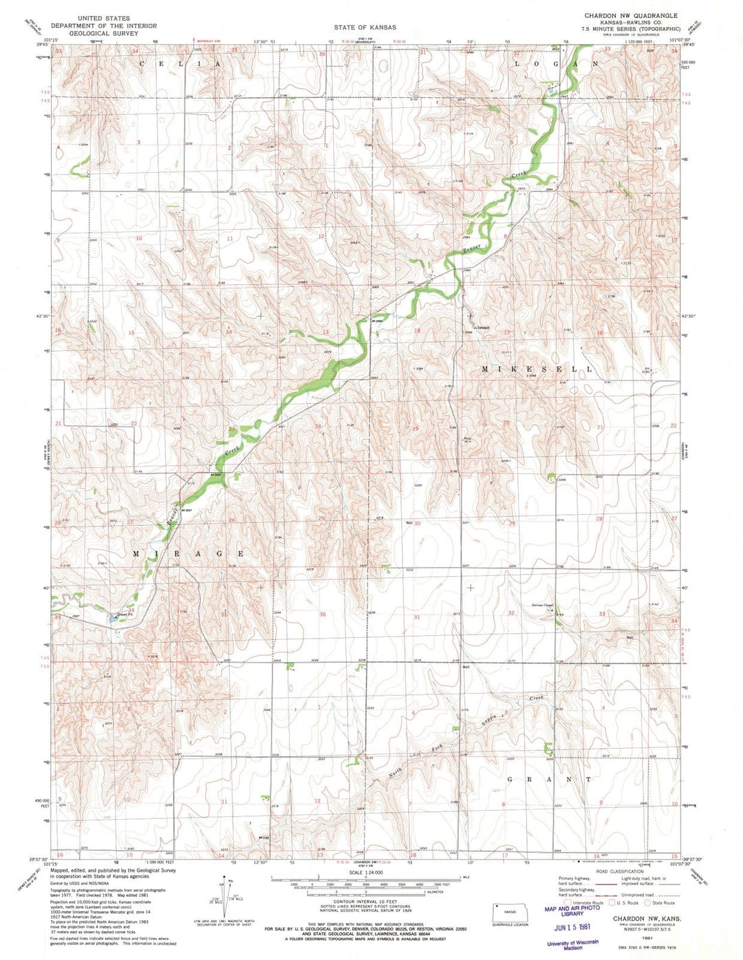 1981 Chardon, KS - Kansas - USGS Topographic Map