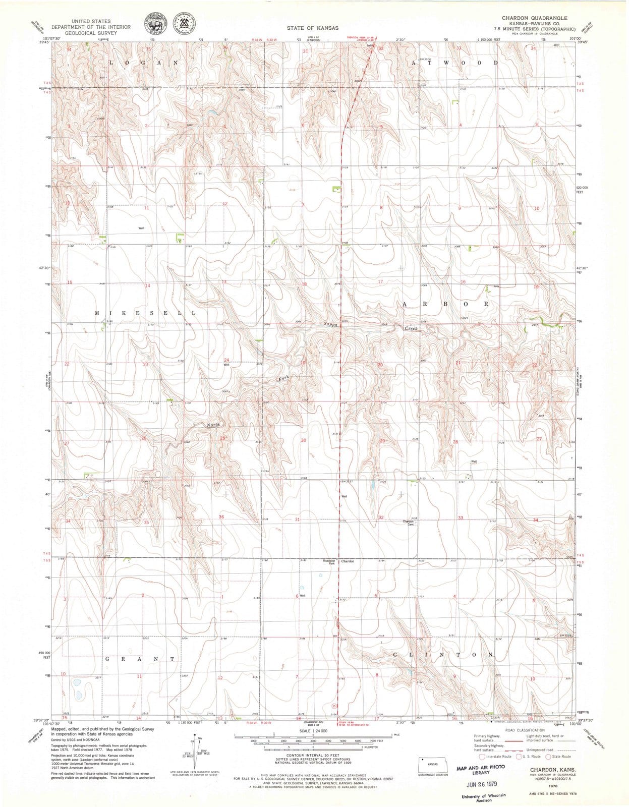 1978 Chardon, KS - Kansas - USGS Topographic Map