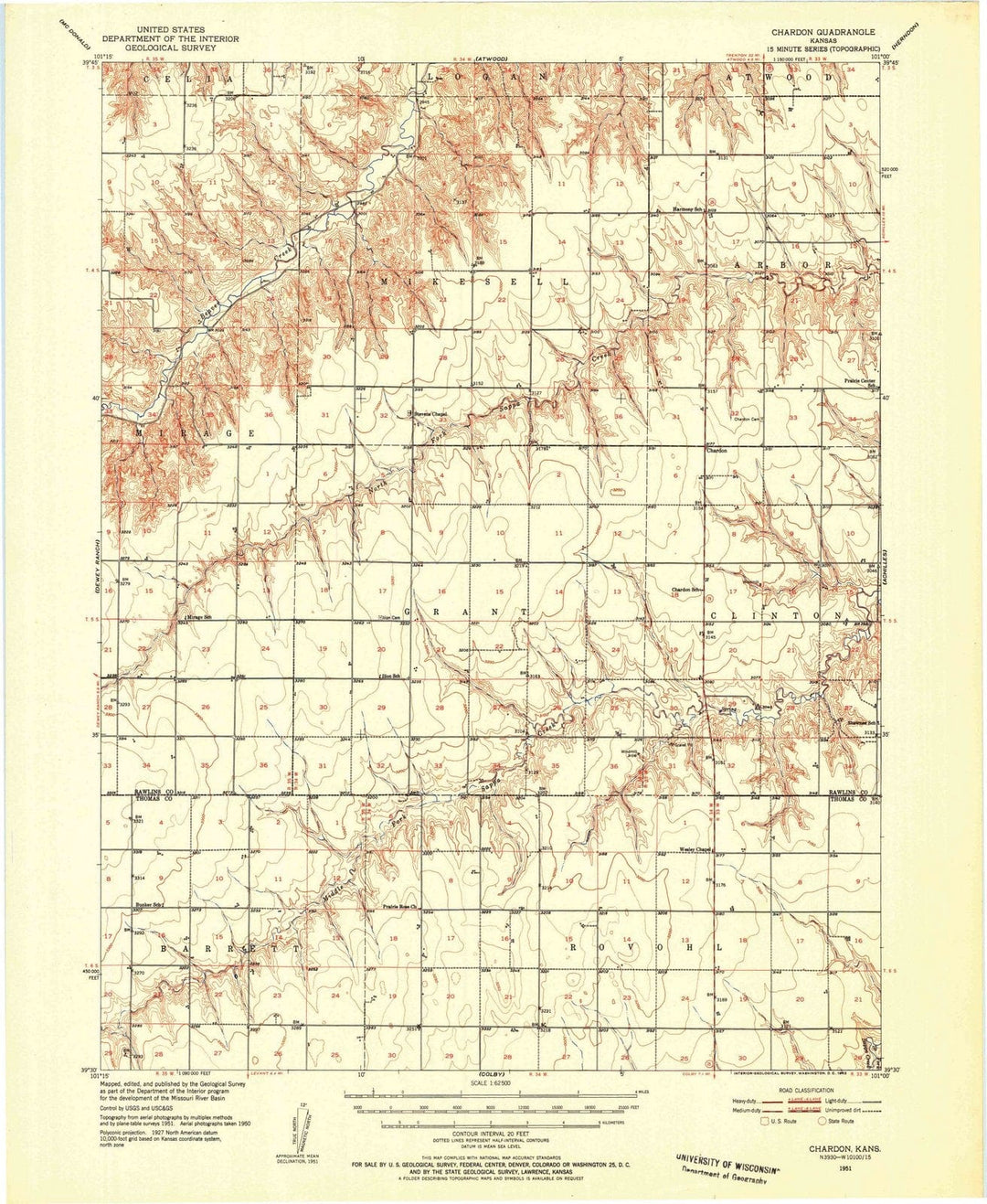 1951 Chardon, KS - Kansas - USGS Topographic Map