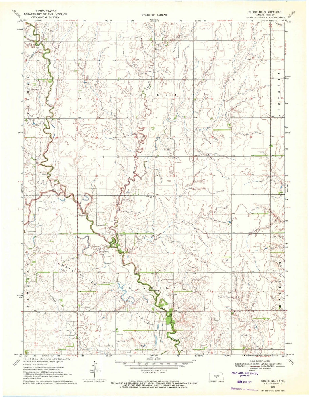 1970 Chase, KS - Kansas - USGS Topographic Map