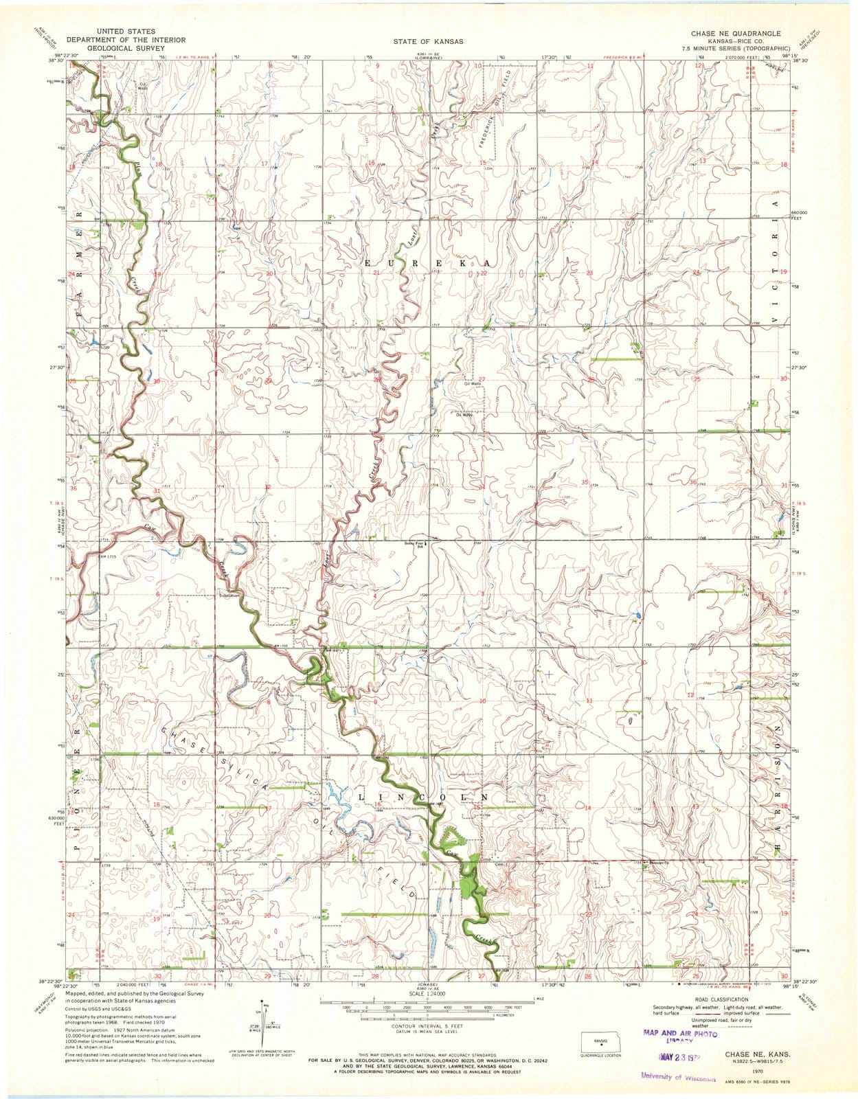 1970 Chase, KS - Kansas - USGS Topographic Map