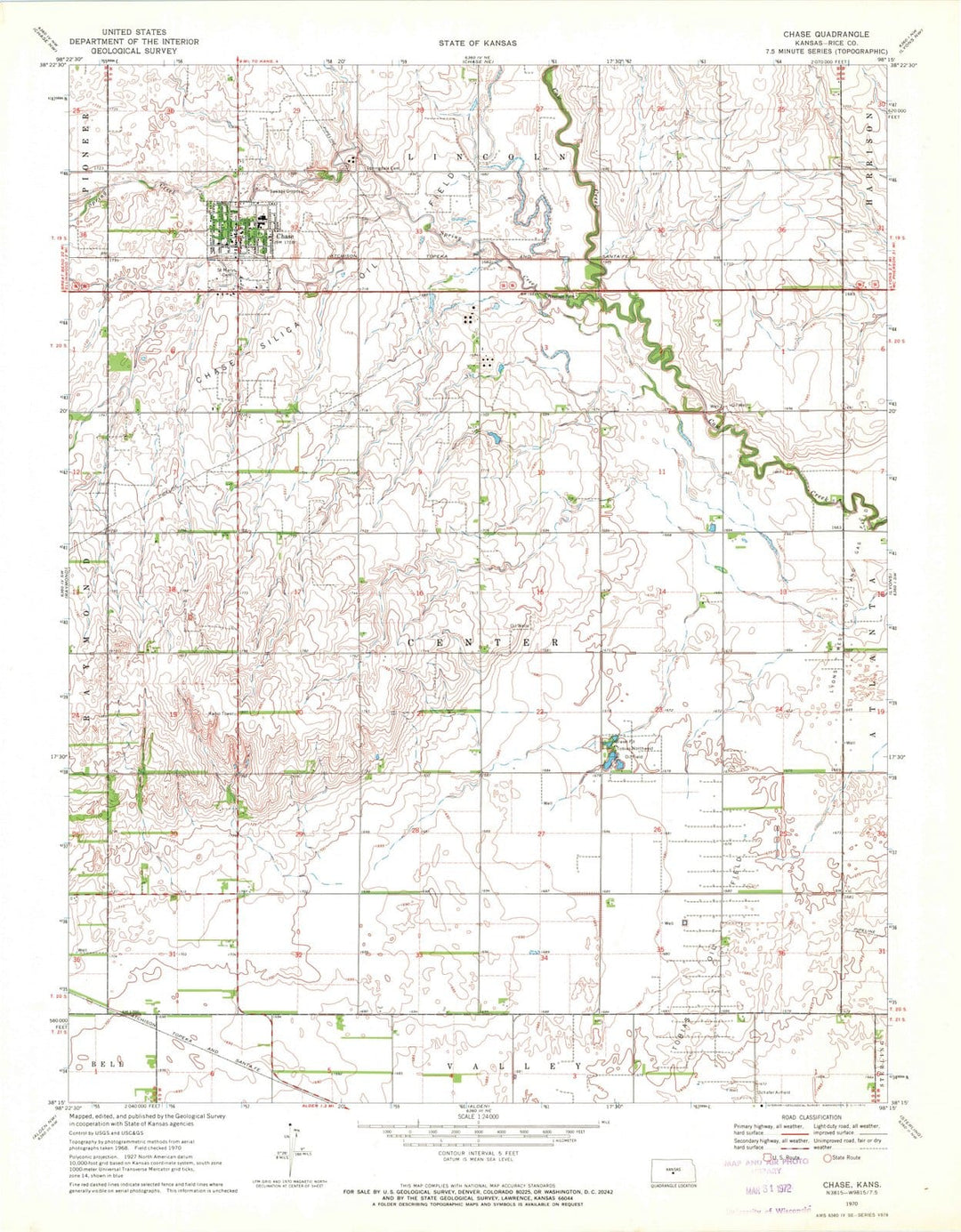 1970 Chase, KS - Kansas - USGS Topographic Map v2