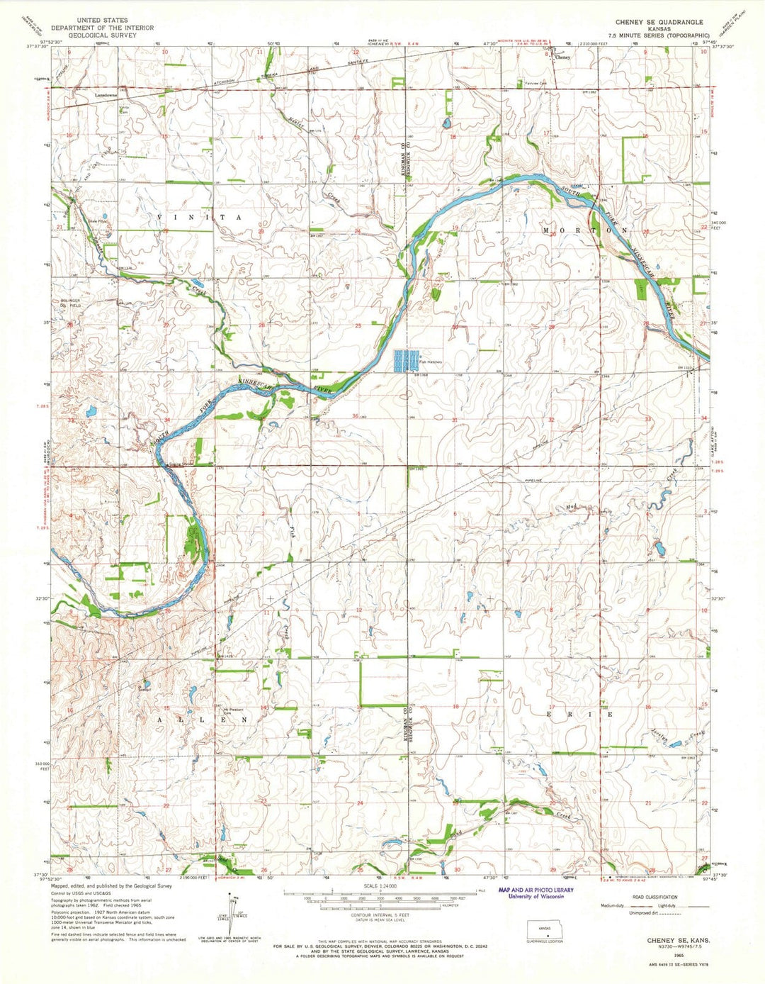 1965 Cheney, KS - Kansas - USGS Topographic Map