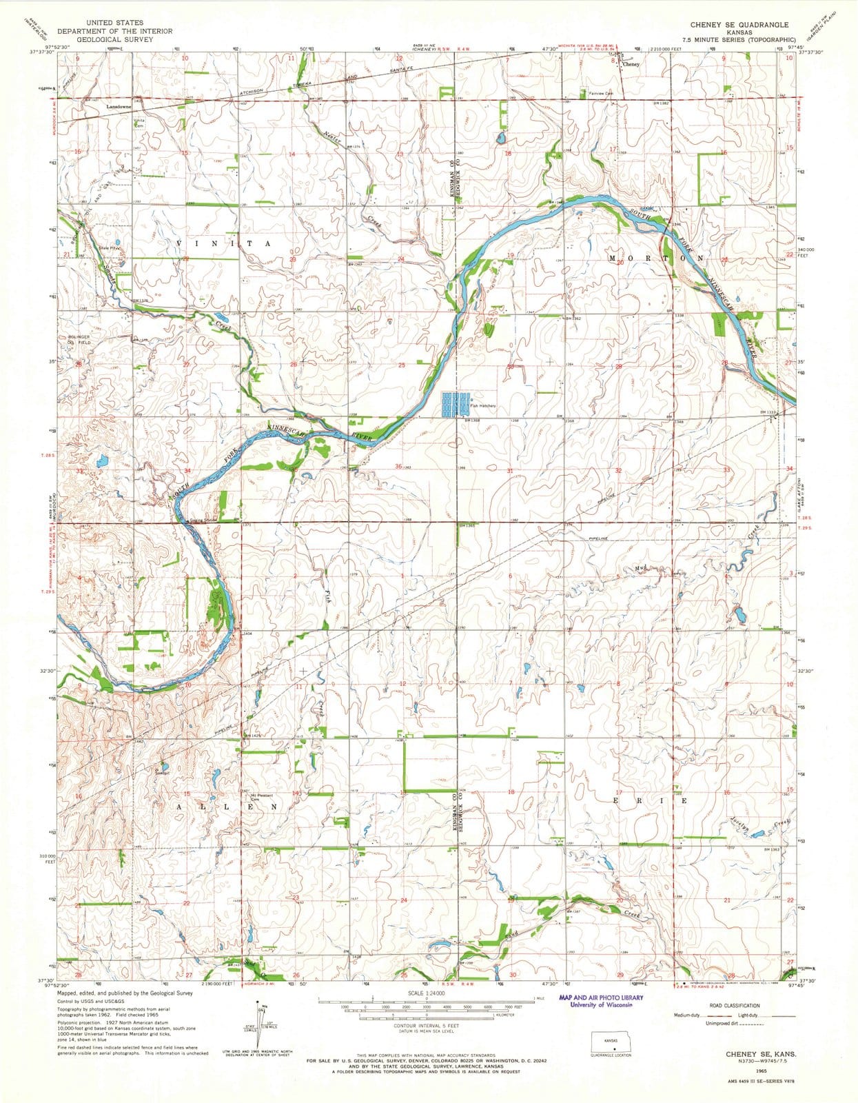 1965 Cheney, KS - Kansas - USGS Topographic Map