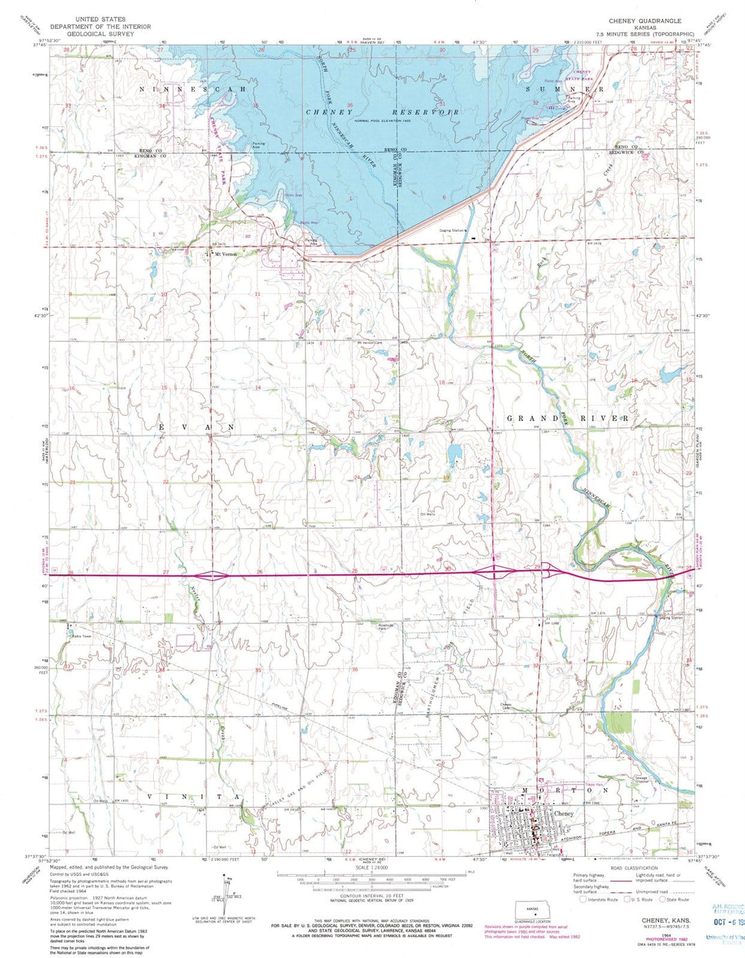 1964 Cheney, KS - Kansas - USGS Topographic Map