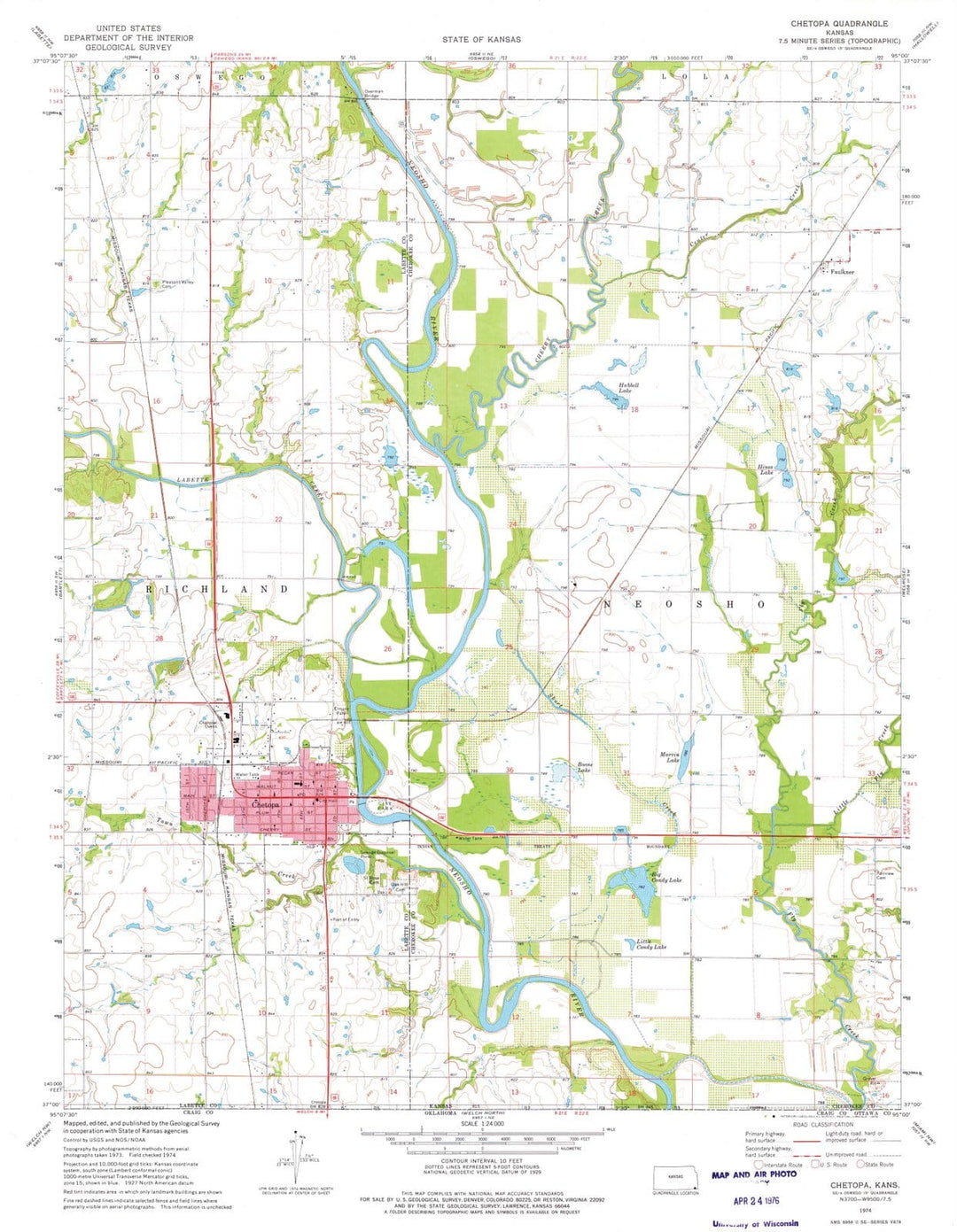 1974 Chetopa, KS - Kansas - USGS Topographic Map