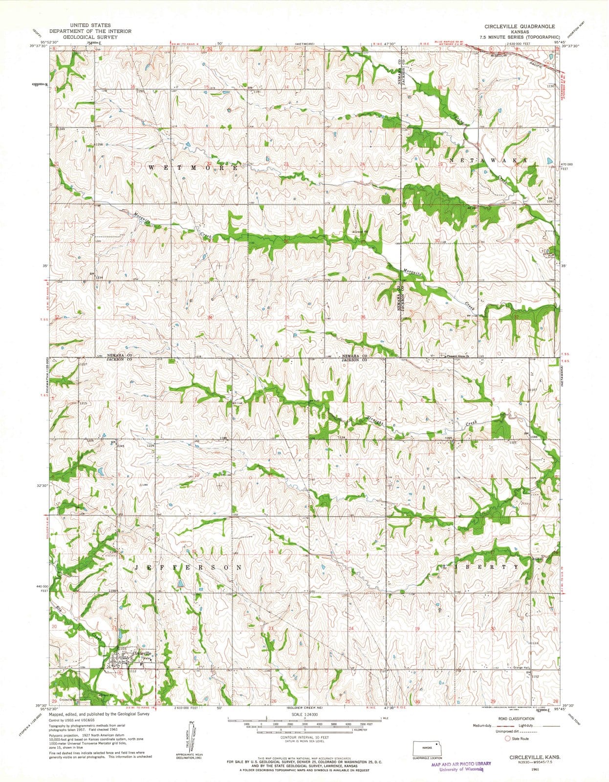 1961 Circleville, KS - Kansas - USGS Topographic Map