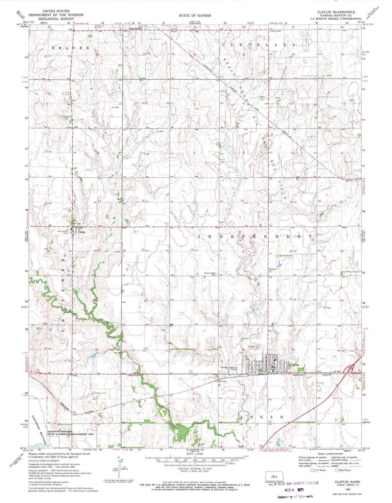 1969 Claflin, KS - Kansas - USGS Topographic Map