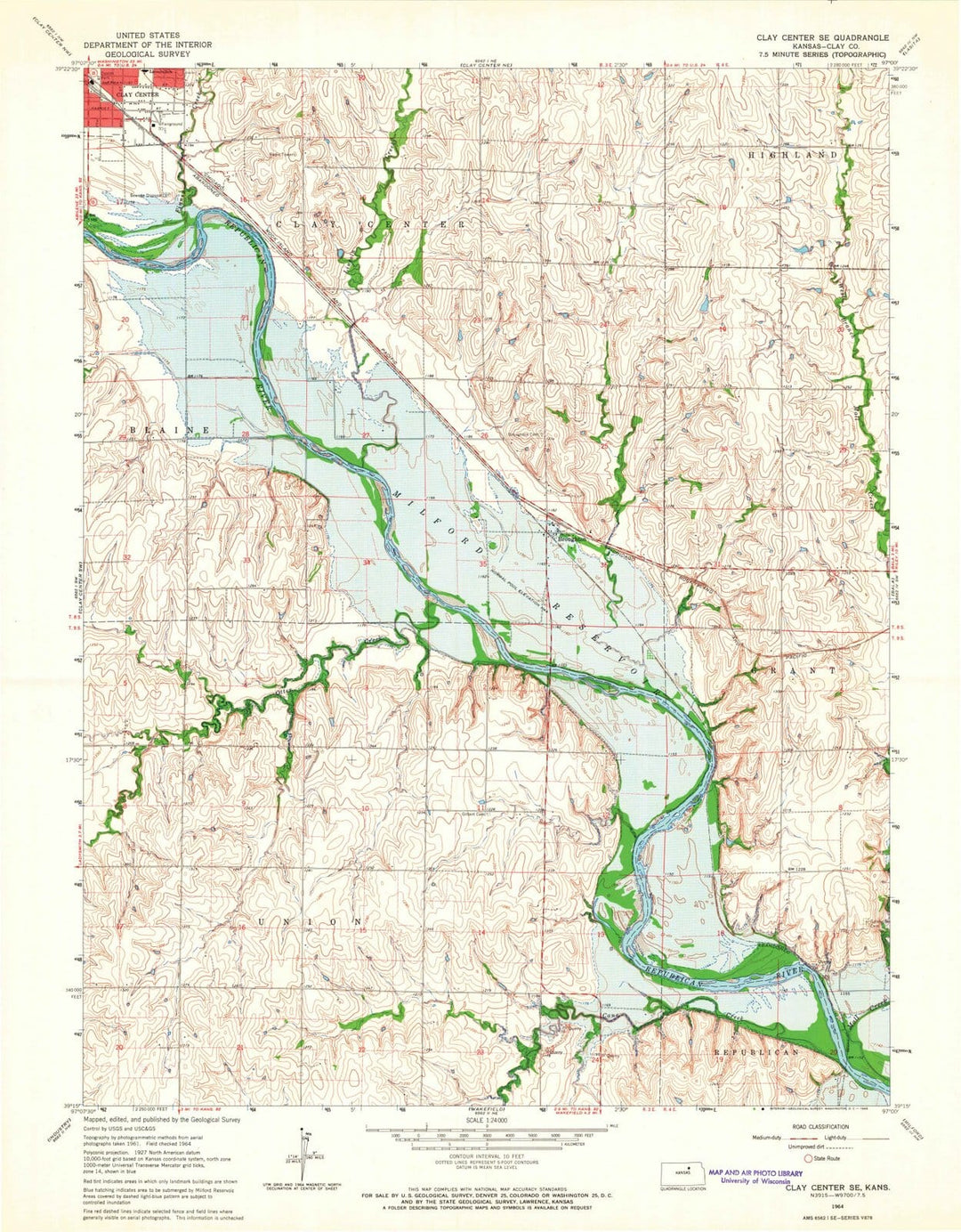 1964 Clay Center, KS - Kansas - USGS Topographic Map v3