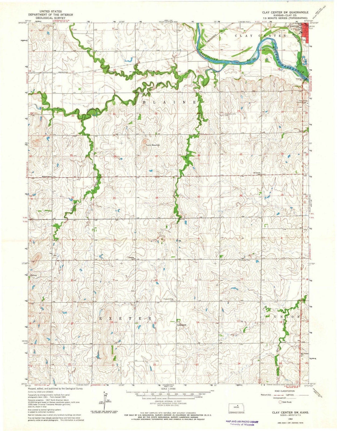 1964 Clay Center, KS - Kansas - USGS Topographic Map v4