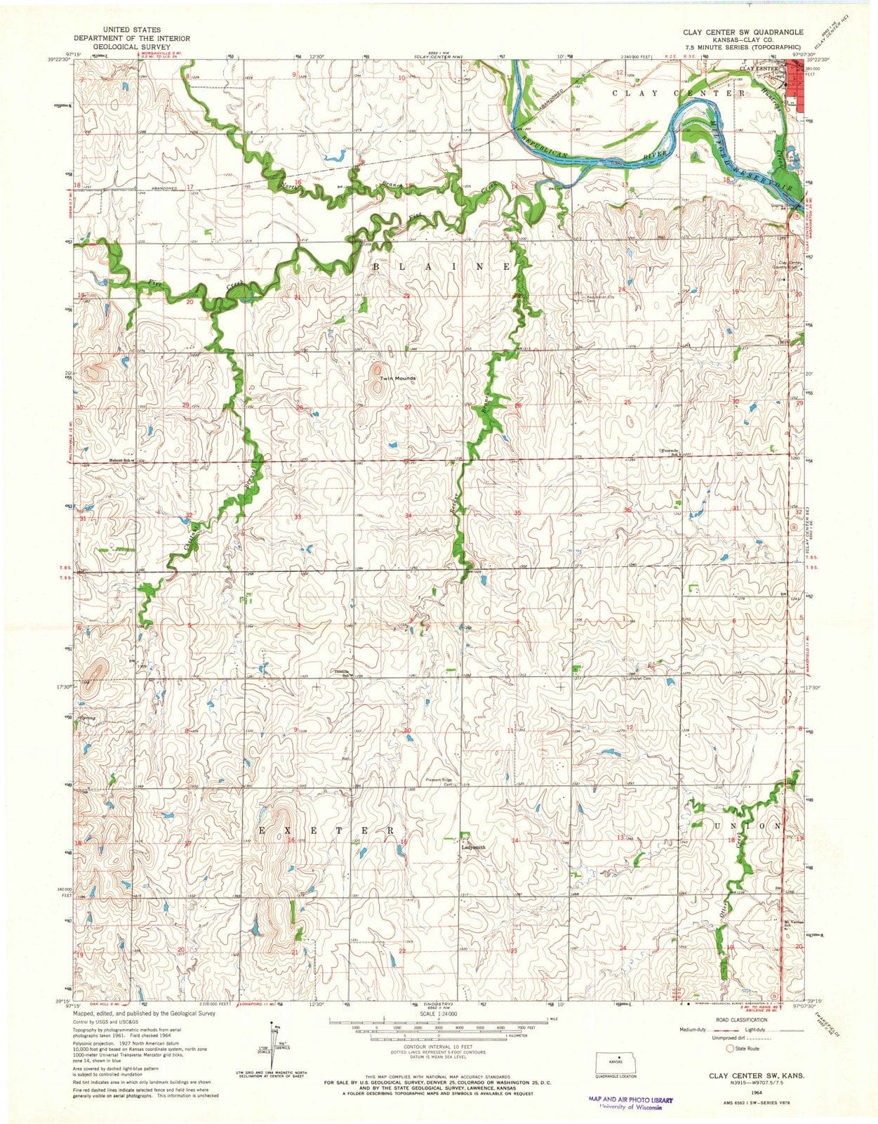 1964 Clay Center, KS - Kansas - USGS Topographic Map v4