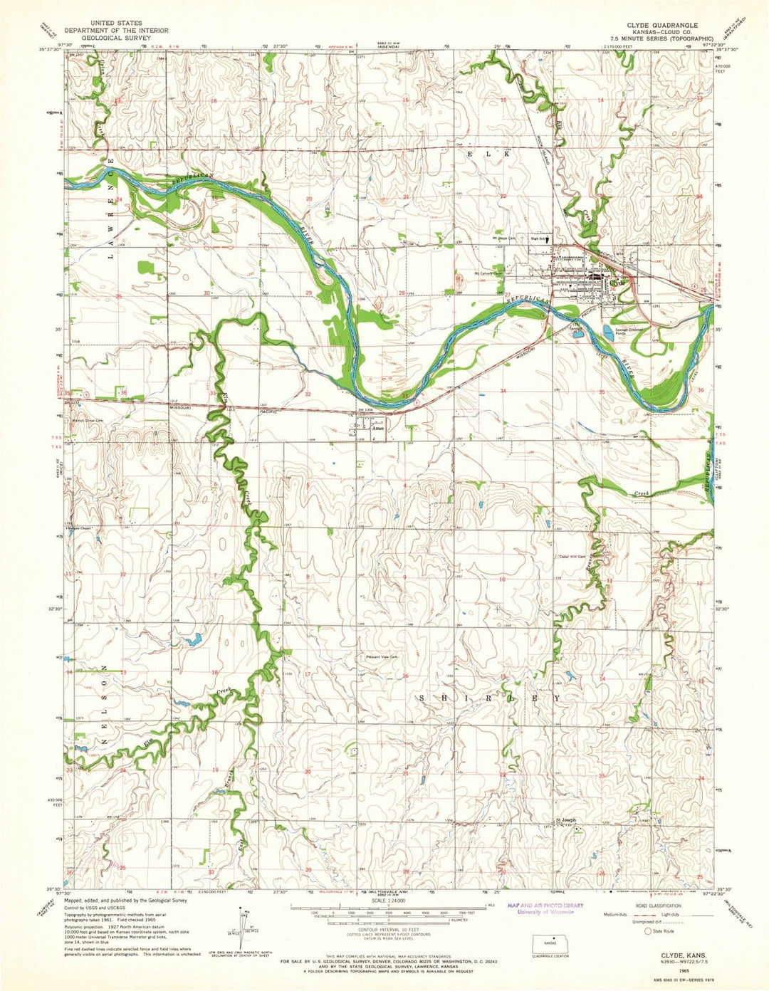 1965 Clyde, KS - Kansas - USGS Topographic Map