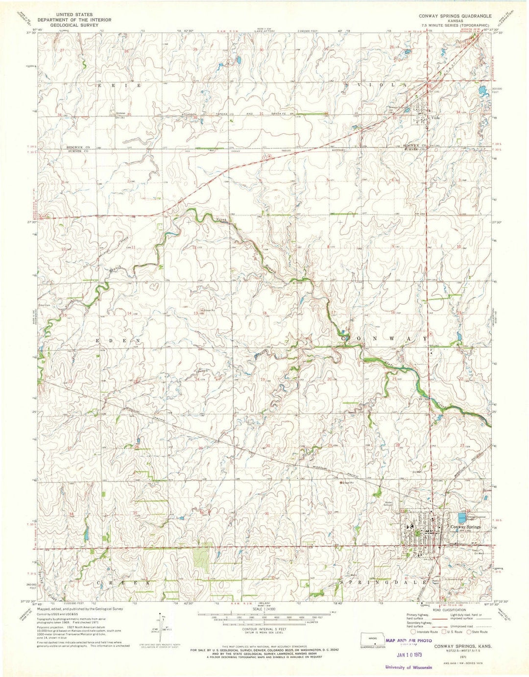 1971 Conway Springs, KS - Kansas - USGS Topographic Map