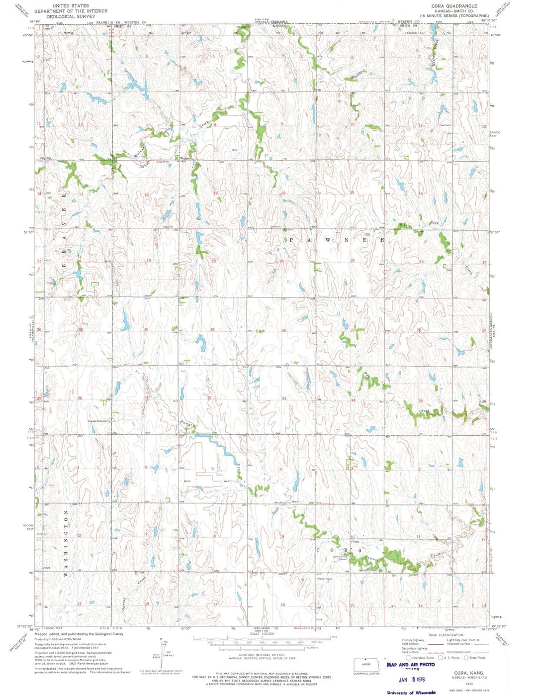 1973 Cora, KS - Kansas - USGS Topographic Map