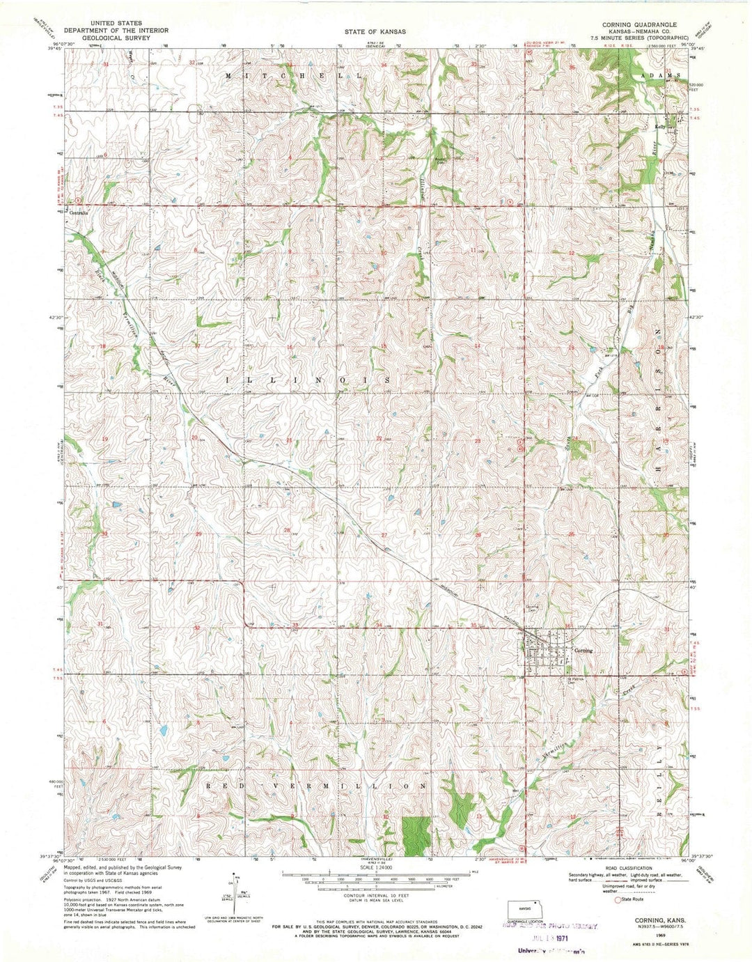 1969 Corning, KS - Kansas - USGS Topographic Map