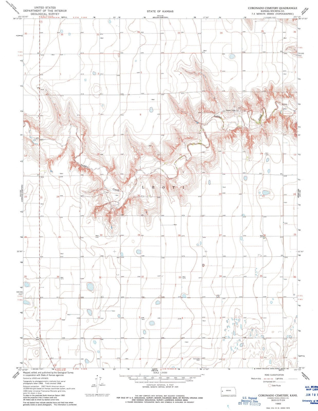 1968 Coronado Cemetery, KS - Kansas - USGS Topographic Map