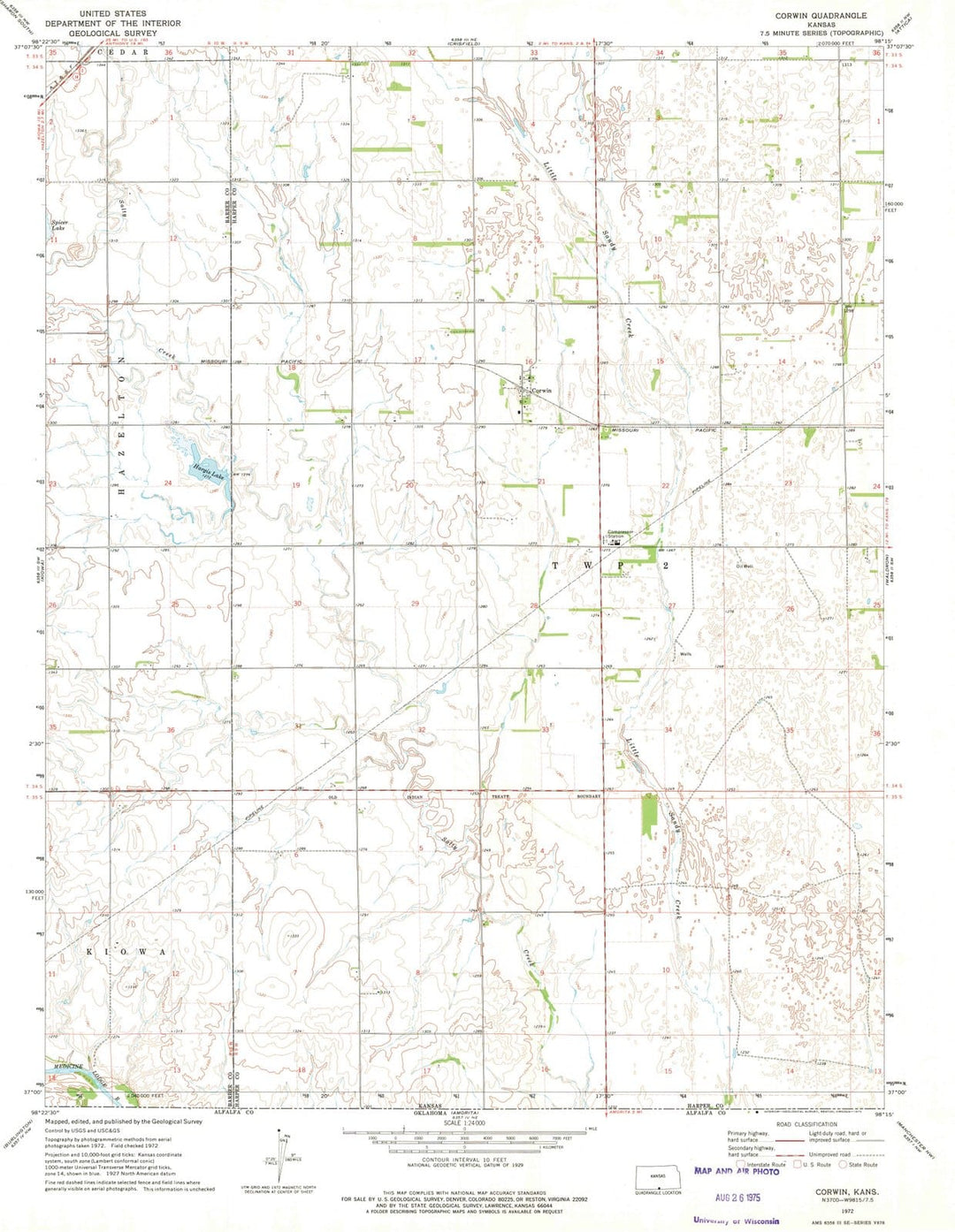 1972 Corwin, KS - Kansas - USGS Topographic Map