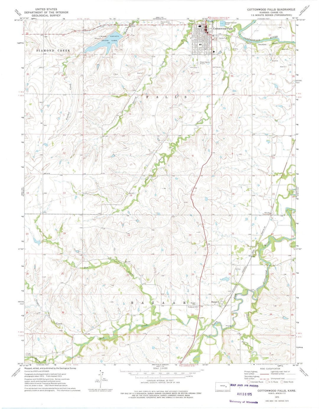 1973 Cottonwood Falls, KS - Kansas - USGS Topographic Map