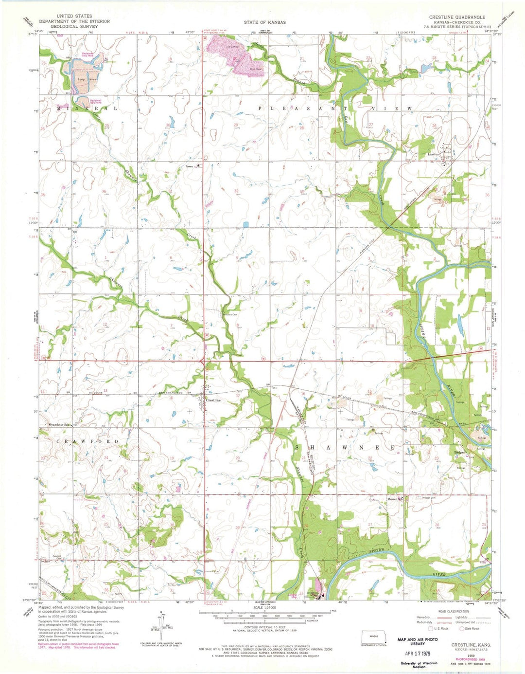 1959 Crestline, KS - Kansas - USGS Topographic Map