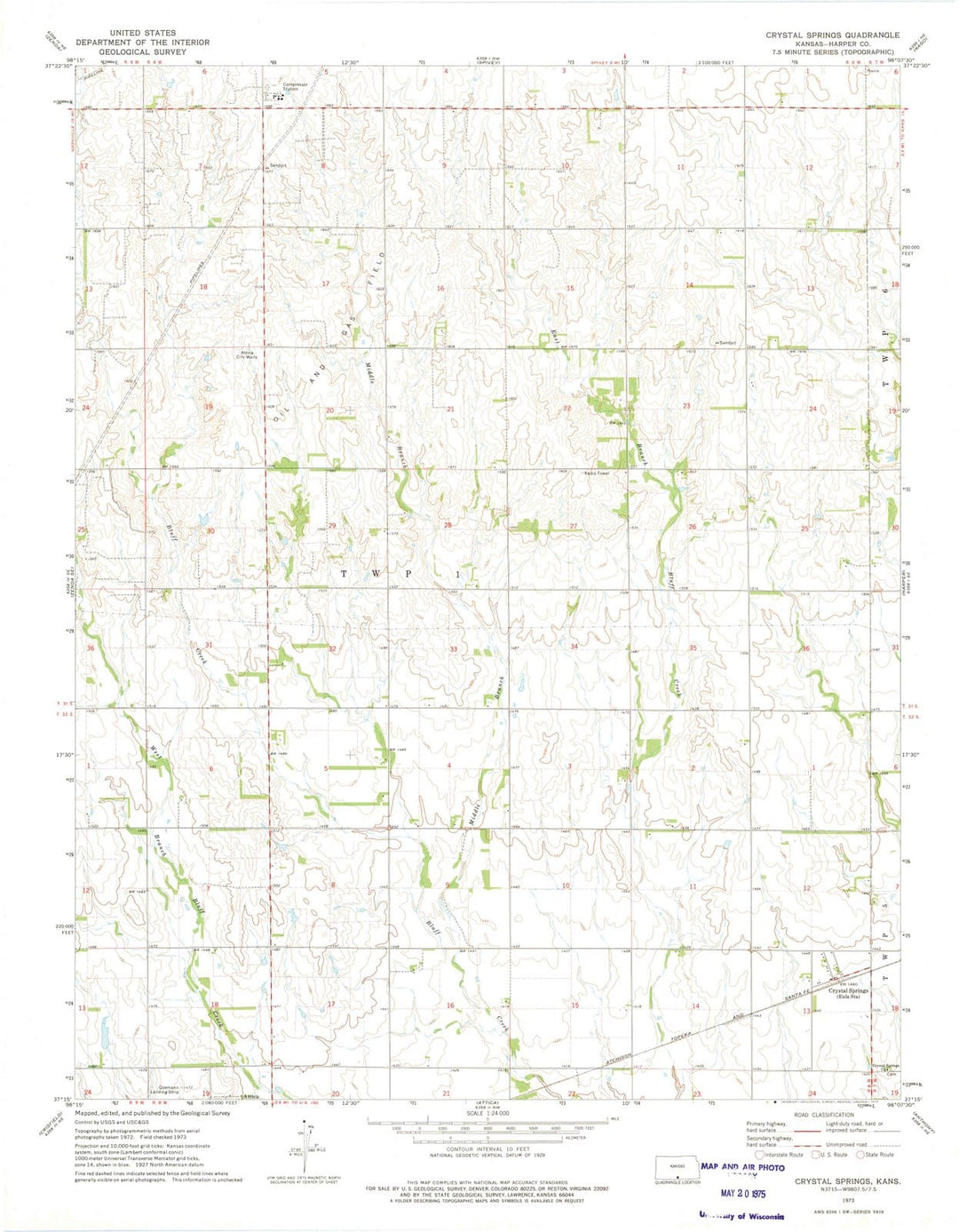 1973 Crystal Springs, KS - Kansas - USGS Topographic Map